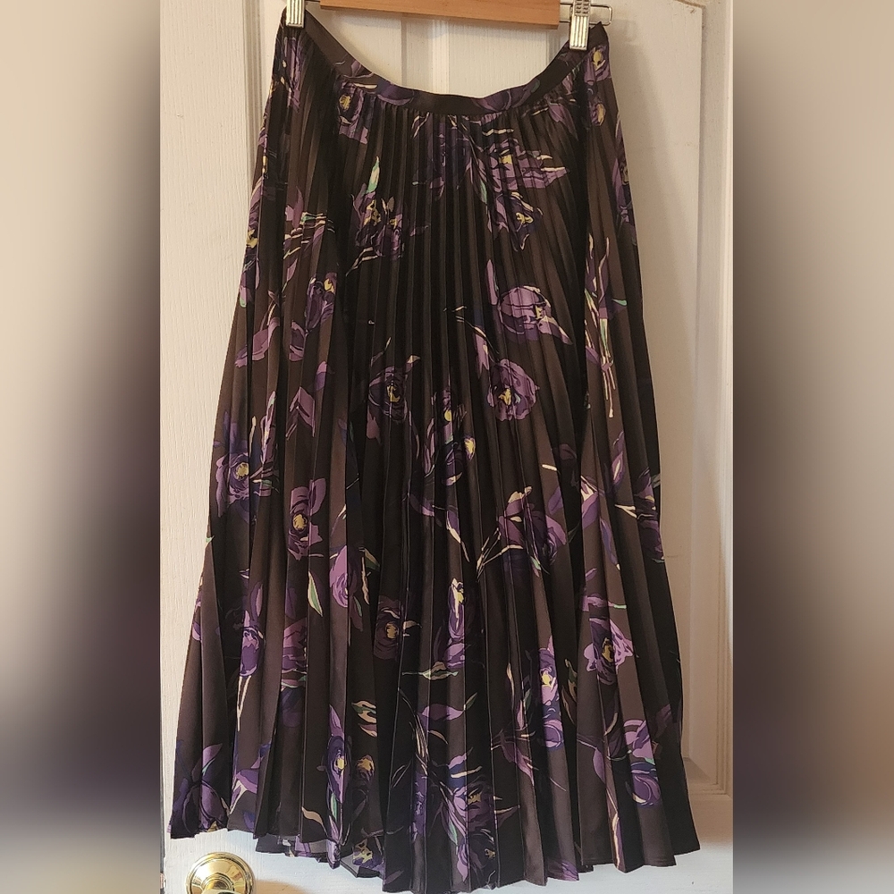 Lauren Ralph Lauren‎ Womens Pleated Satin Charmeuse Midi floral skirt size 4